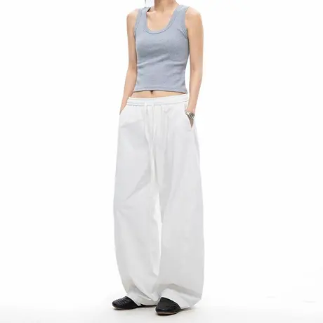 美式纯色宽松直筒阔腿裤女2025夏季新款显瘦垂感百搭运动弯刀长裤商品大图