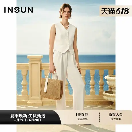 INSUN恩裳夏款米色短款西装背心马甲图片