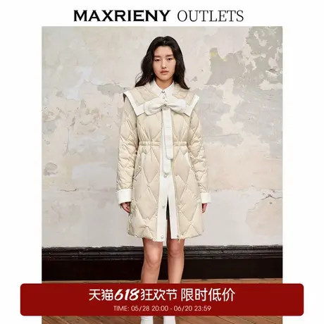 【奥莱】MAXRIENY复古小香撞白边香槟金长款羽绒服外套女图片