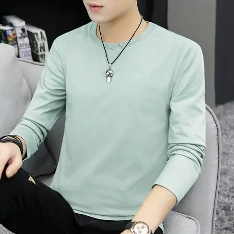 春秋款长袖t恤男纯棉纯色秋季潮流秋衣服小衫全棉内搭打底衫圆领商品大图