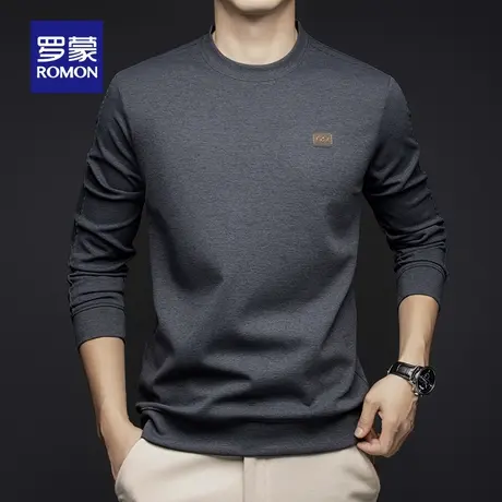 罗蒙男士休闲圆领长袖卫衣2025秋季新款简约纯色套头打底T恤衫男图片
