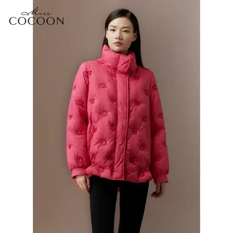 COCOON商场同款2023秋冬新款玫红色防风领羽绒服女商品大图