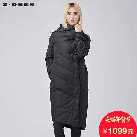 sdeer圣迪奥2018冬装纯色线条长款茧型保暖立领羽绒服女S16482472图片