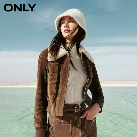 ONLY奥莱春季时尚百搭简约显瘦翻领短款夹克皮衣女图片
