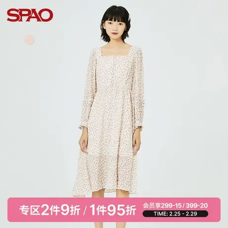 SPAO 女士连衣裙春季新款时尚方领小碎花长款连衣裙SPOWB38S56商品大图