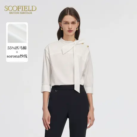 Scofield女装知性白色飘带领衬衫法式长袖通勤上衣夏季上衣图片