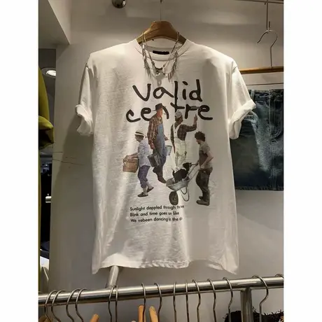 韩国东大门2025夏季新款时尚宽松卡通字母垫肩短袖t恤女圆领上衣商品大图