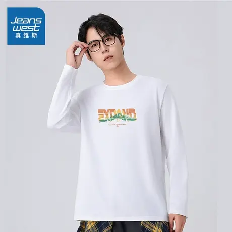 XC真维斯男装上衣2025春季新款 潮流时尚印花男士纯棉重磅长袖T恤图片