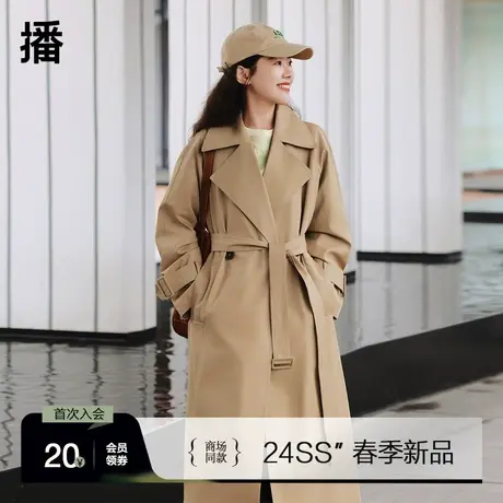 播卡其色波嘻翻领风衣女商场同款24春秋韩系中长款外套BDR1FD0096商品大图