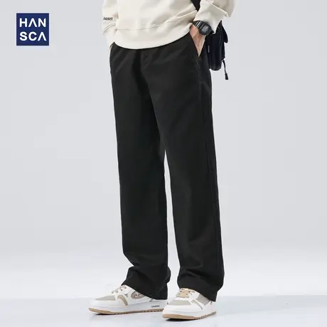 hansca日系纯色复古休闲裤男秋季宽松直筒青少年户外大码工装长裤商品大图