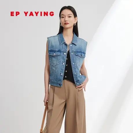 EP YAYING雅莹女装 复古短款衬衫领牛仔马甲 夏季商场同款J001B商品大图