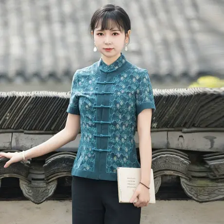 筠雅唐装女装中国风夏季改良旗袍上衣新款时尚收腰中式盘扣茶服商品大图