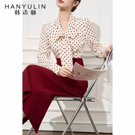 法式气质长袖衬衫女2025新款女春秋季红色波点设计个小众短款上衣商品大图