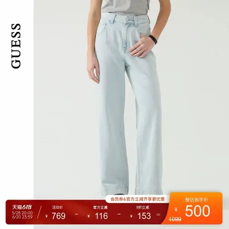 GUESS25年新款春季女士简约舒适宽松阔腿水洗牛仔裤-Q5PA89D51V0商品大图