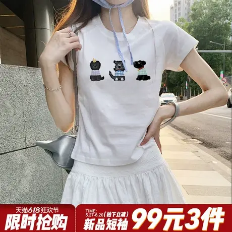 2025新款小众可爱风宽松白色短袖t恤女超好看百搭显瘦短款上衣夏商品大图
