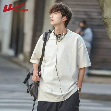 回力纯棉短袖t恤男夏季潮牌美式宽松圆领重磅情侣款男生半袖衣服商品大图