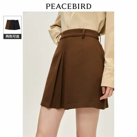 【断码清仓】太平鸟 高腰压褶半身裙女士卡其收腰短裙小个子奥莱图片