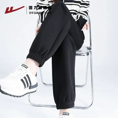 回力黑色休闲卫裤女2025春秋季新款高腰薄款宽松束脚运动直筒裤Z4商品大图