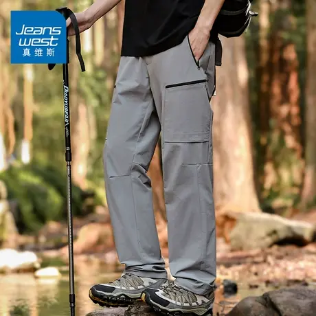 KZH真维斯户外登山运动裤男夏季薄款宽松直筒裤潮流阔腿休闲长裤商品大图