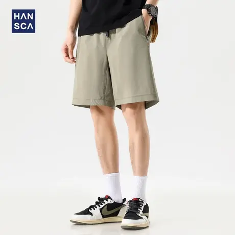 hansca轻薄透气冰丝五分裤子男夏季四面弹力宽松凉爽直筒休闲短裤图片
