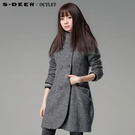 sdeer圣迪奥专柜正品双排扣柔弧带帽呢子大衣1481850图片