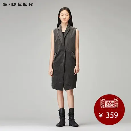 sdeer圣迪奥2018秋装民族刺绣无袖灯芯绒背心长款马甲女S17381652图片