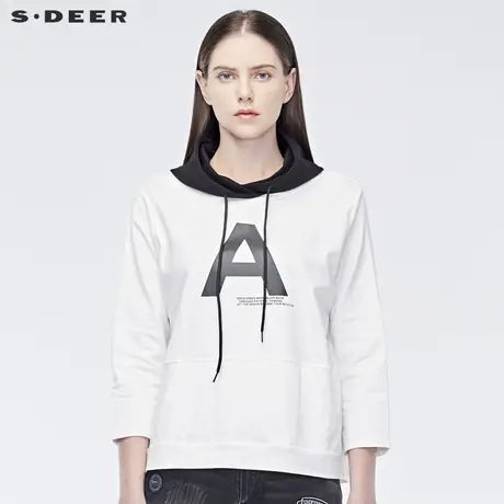 sdeer圣迪奥2019秋女运动撞色连帽字母拼接长袖T恤卫衣S19160203图片
