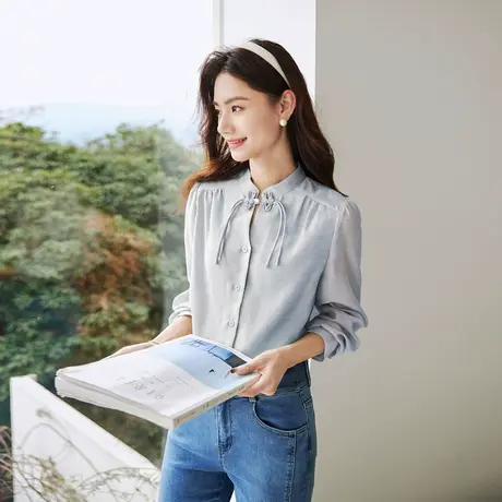 时尚气质衬衫新款国风纽扣天丝减龄温柔百搭套头上衣商品大图