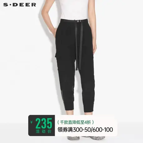sdeer圣迪奥女装夏季运动时尚腰带工装拉链长裤S21280832图片