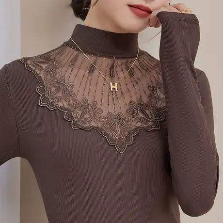 五公主蕾丝高领打底衫女新款秋冬妈妈气质小衫内搭外穿洋气上衣薄商品大图