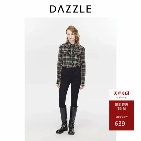 DAZZLE地素奥莱 衬衫冬季女装法式荷叶领格纹长袖上衣商品大图