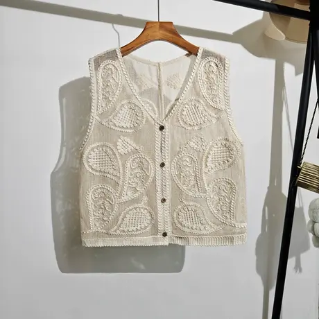 勾花镂空针织背心马甲女开衫夏季新款波西米亚度假风无袖上衣外搭商品大图