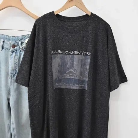 舒适宽松大版型短袖T恤女25夏季复古美式印花雪花棉麻显瘦上衣薄商品大图