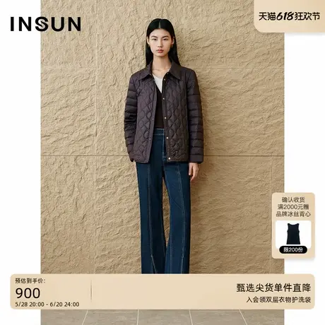 INSUN恩裳专选春季复古菱格衬衫式鹅绒羽绒服商品大图