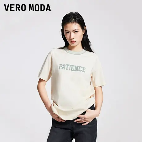 Vero Moda奥莱T恤女秋冬新款纯棉字母印花百搭通勤圆领宽松上衣商品大图