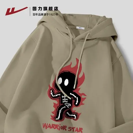 回力卡其色百搭美式潮牌重磅连帽卫衣春秋季男宽松大码学生外套S图片