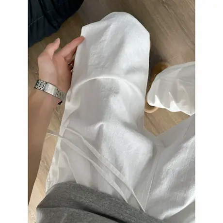 老钱风白色亚麻阔腿休闲裤男士夏季薄款裤子宽松bf慵懒风直筒长裤商品大图
