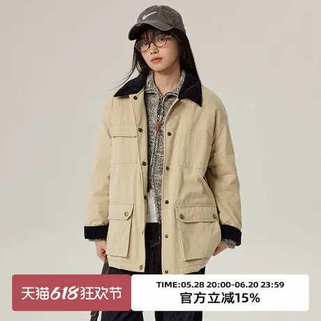 omont蛋挞家 复古巴恩风工装绗棉外套冬宽松休闲卡其棉服棉衣商品大图