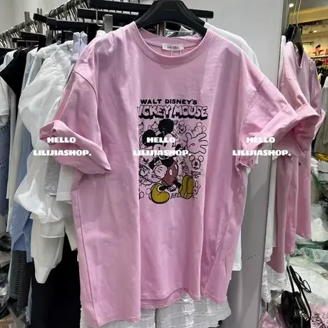 韩国东大门夏季新款卡通印花粉色短袖T恤女宽松显瘦百搭洋气上衣商品大图