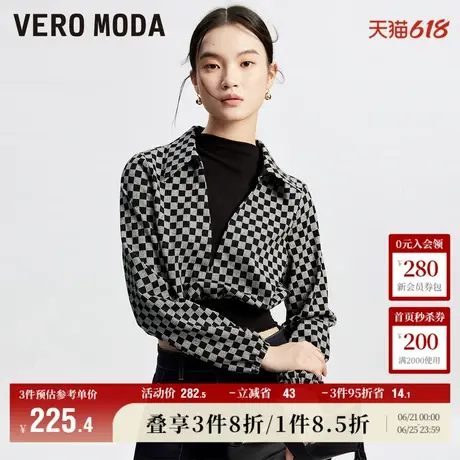Vero Moda奥莱上衣女春秋新款半高领假两件通勤优雅收腰格纹流行商品大图