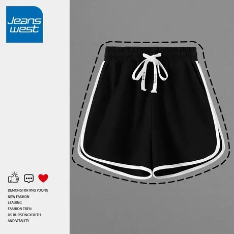 KV真维斯黑色休闲运动裤女2025夏季新款宽松撞色高腰外穿宽松短裤商品大图