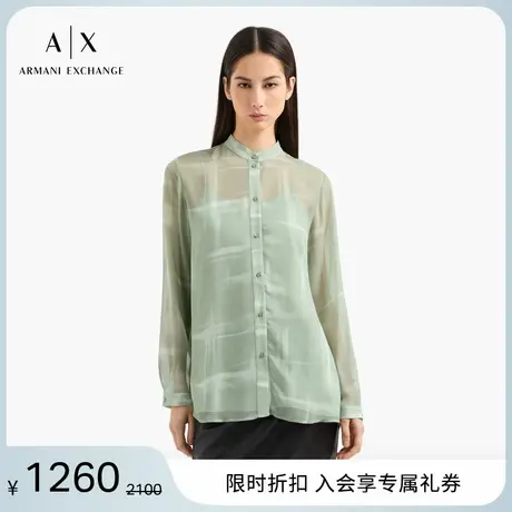 ARMANI EXCHANGE/阿玛尼2025夏季新款女士小立领带内衬印花衬衫图片