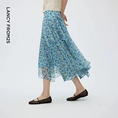 朗姿碎花雪纺半身裙高腰长款气质度假风印花半裙女2025年秋季新款商品大图
