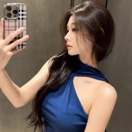 背心女夏季设计款斜肩无袖露肩不规则褶皱设计感飘带显白收腰上衣商品大图