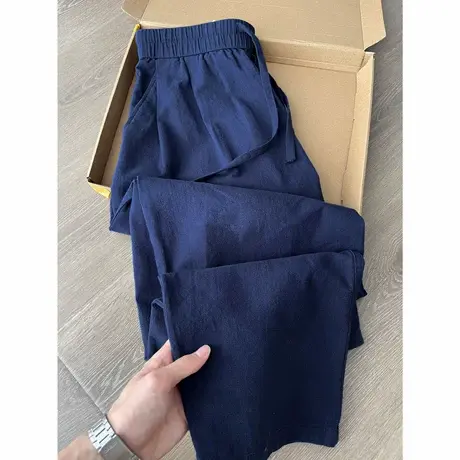 夏季日系复古 棉麻质感 垂感慵懒系带休闲裤男薄款透气纯棉弯刀裤图片