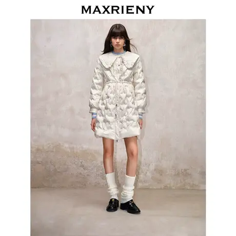 MAXRIENY精致复古氛围感本白腰带外套2023冬季新款羽绒服女商品大图