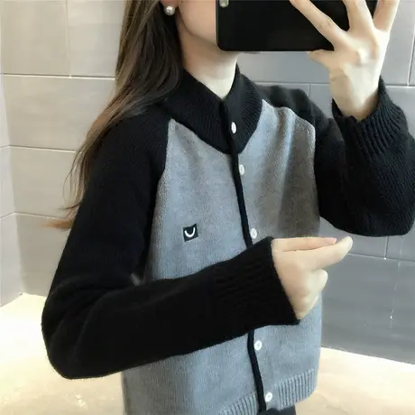 毛衣外套女2024年新款秋装针织衫女开衫休闲撞色开衫针织外套女潮图片