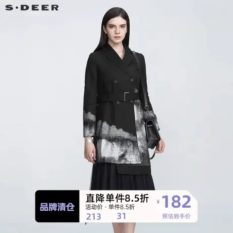 sdeer圣迪奥休闲西装领收腰水墨晕染长款风衣S21181806图片