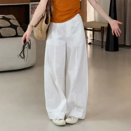 白色高腰垂感速干直筒裤女2025夏季新款气质流行百搭宽松阔腿裤潮图片