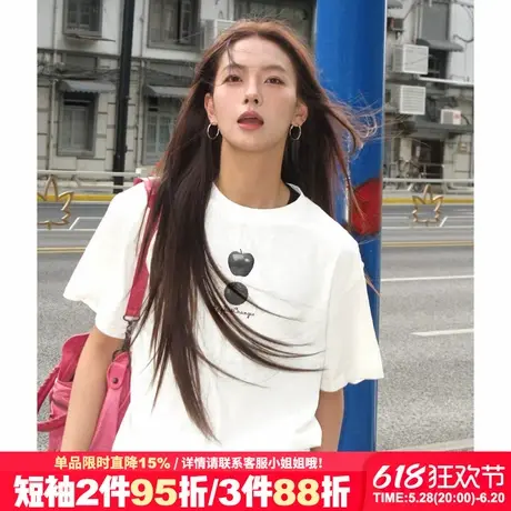 超火原宿ins风设计感白色正肩t恤女短袖夏季街头百搭纯棉半袖上衣商品大图